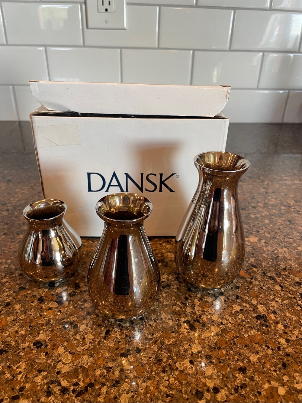 Dansk Tjorn Metallic Nickelplate Silver Decorative Vases Set of 3 NIB